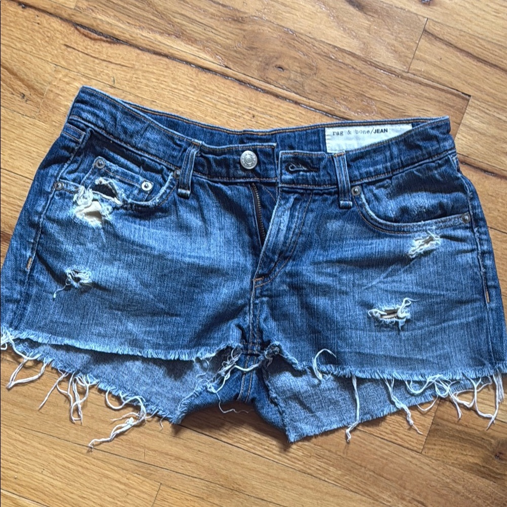 Rag & Bone Blue Frayed Denim Cut-Offs